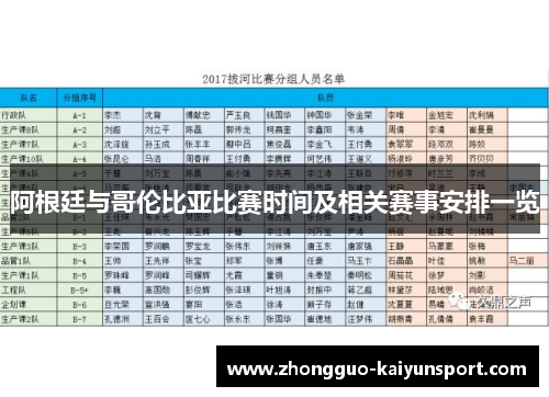 阿根廷与哥伦比亚比赛时间及相关赛事安排一览